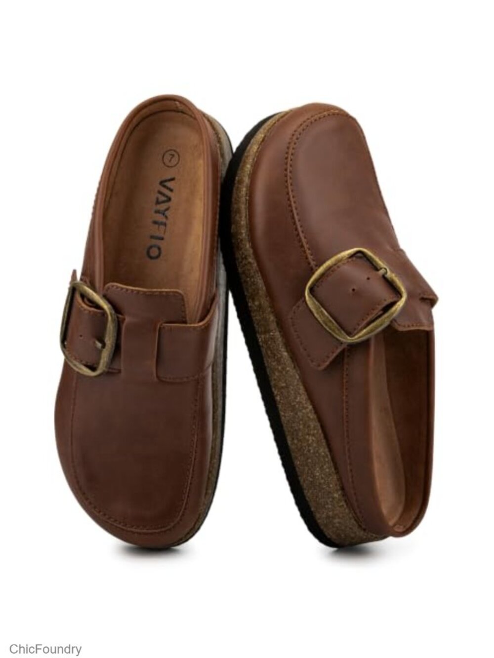Eco Leather Buckle Clogs Non Slip Platform Mules Slip-On Slides